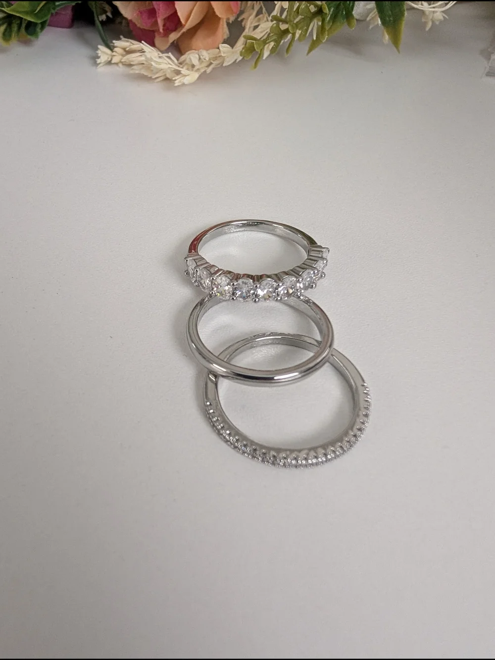 Gold Plated Stackable CZ Ring Set - Silver